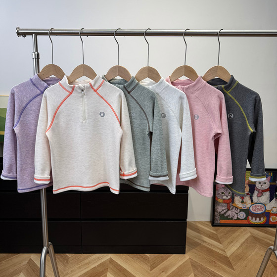 
26 spring new thin velvet half-open glutinous clothing long-sleeved T-shirt boys and girls sports warm bottoming shirt 8103