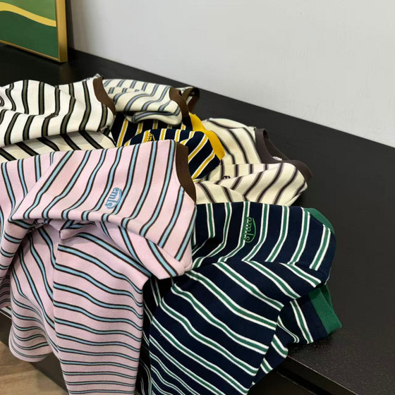 
25 new autumn style boys and girls casual round neck long-sleeved striped T-shirt pure cotton elastic casual bottoming shirt 6532