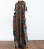 Летнее оригинальное дизайнерское ретро боди, длинная юбка, оверсайз, из хлопка и льна, в цветочек