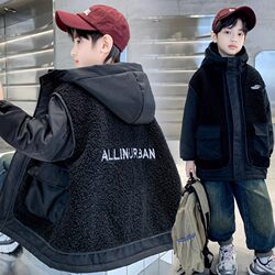 Boys' Winter Clothing, Thickened with Cotton and Lamb's Wool, 2026 New Style Boys' Autumn and Winter Casual Cotton Jacket, Fashionable Coat