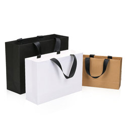 Ready-Made Clothing Kraft Paper Bag Handbag Gift Paper Bag Gift Packaging Pure Color Ribbon Handle Shopping Thickeneding