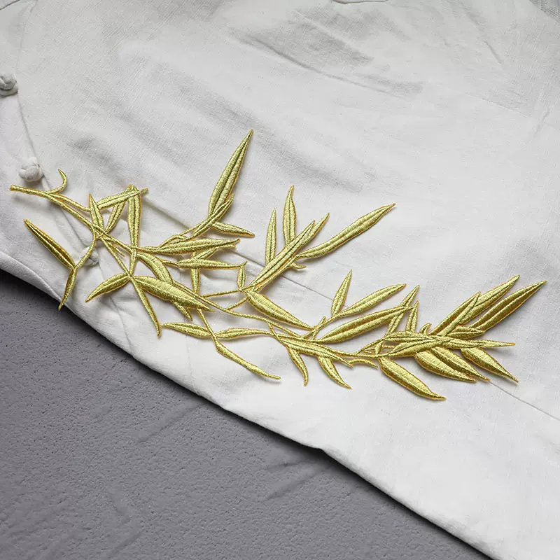 大號竹子刺繡布貼diy圖案衣服輔料竹葉破洞貼章 