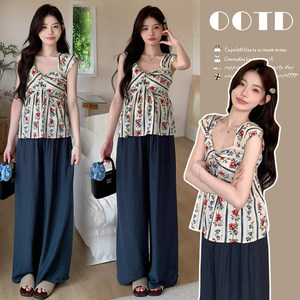 
Maternity wear 2026 new summer suit fashionable mom wear during pregnancy tops wide-leg pants summer two-piece set