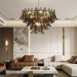 French-Style Retro Living Room Chandelier, Light Luxury, Mid-Century Style, Smoky Gray Glass, Duplex Villa Dining Room, Creative and Unique Artistic Lamp