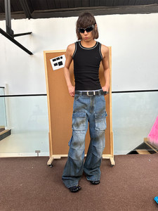 
FEAR4FREE multi-pocket three-dimensional overalls distressed washed heavy industry silhouette dirty dyed jeans trousers for men and women