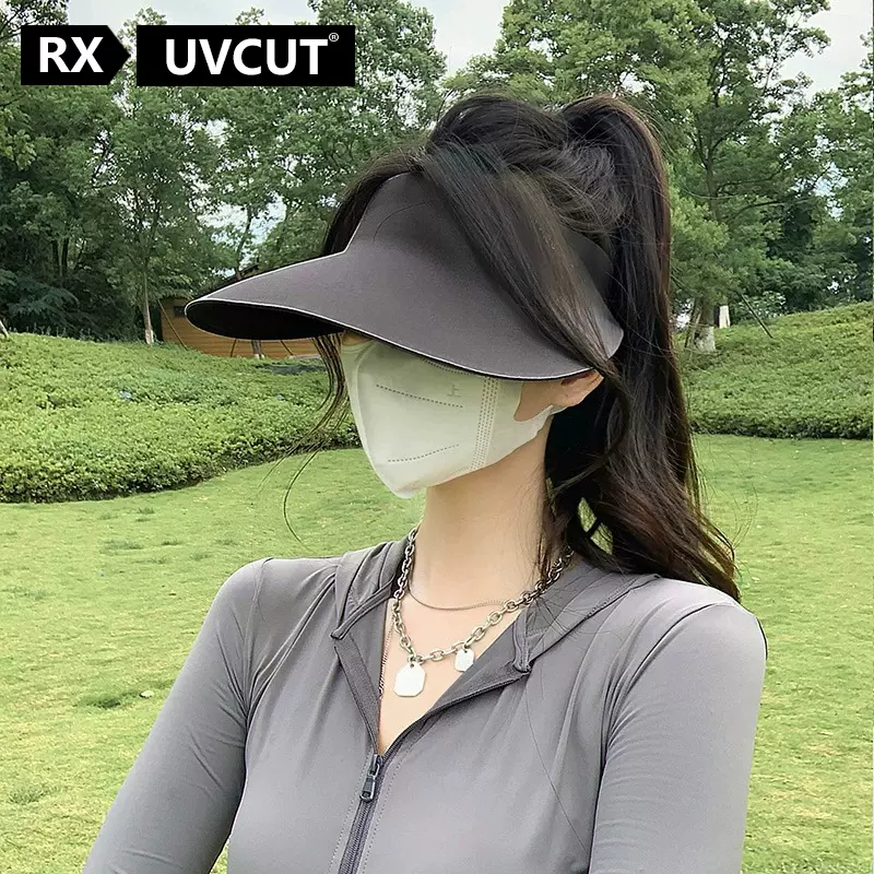 RX UVCUT日本UV无痕一体防晒帽女夏季防紫外线黑胶大檐空顶遮阳帽