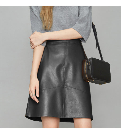 Autumn and winter sheepskin high -waist leather skirt Hong Kong -flavored skirt female Korean version of A -line hip hip -fired short skirt