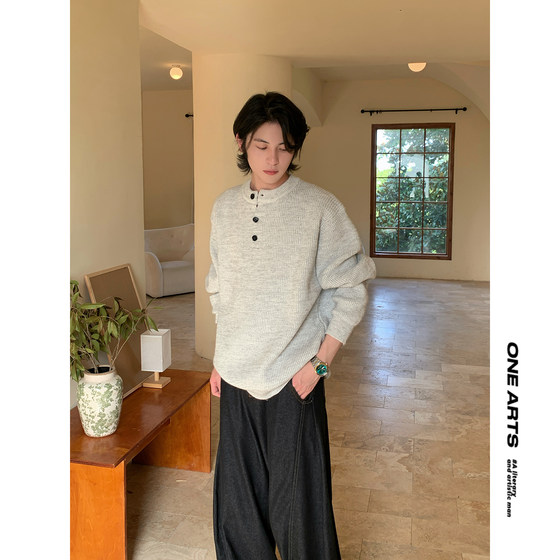 
Old money style Henry collar sweater for men, early spring Korean style, high-end inner wear, men's knitted sweater