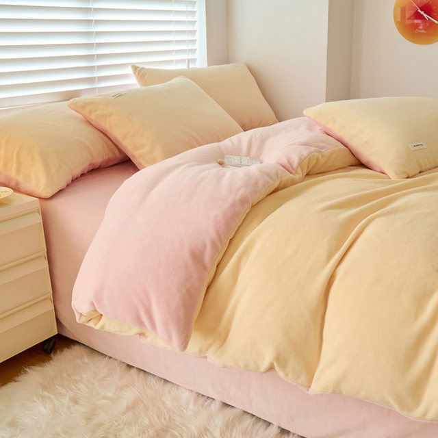New winter milk velvet four-piece set, coral velvet bedding set, double-sided flannel quilt cover, thick velvet bed sheet set, three-piece set