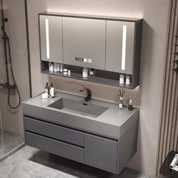 Light Luxury Rock Integrated Bathroom Cabinet Set with Washbasin and Vanity, Modern Minimalist Bathroom Suite