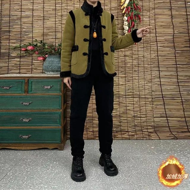 Chinese style disc button pajamas plus velvet thickening suit for women winter new coral velvet three-layer quilted outer two-piece set