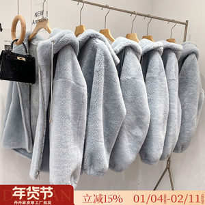 Sheep velvet coat for women 2025 new mid-length hooded Korean version of lamb fur integrated granular fur fur coat