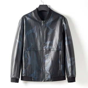 
Brand unmarked men's leather jacket trendy motorcycle leather jacket spring and autumn fashion double-sided stylish baseball collar jacket jacket