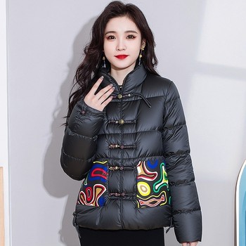 
Withdrawal of bids and cabinets! 2025 autumn and winter women’s new ethnic style warm plate-button stand-collar down jacket