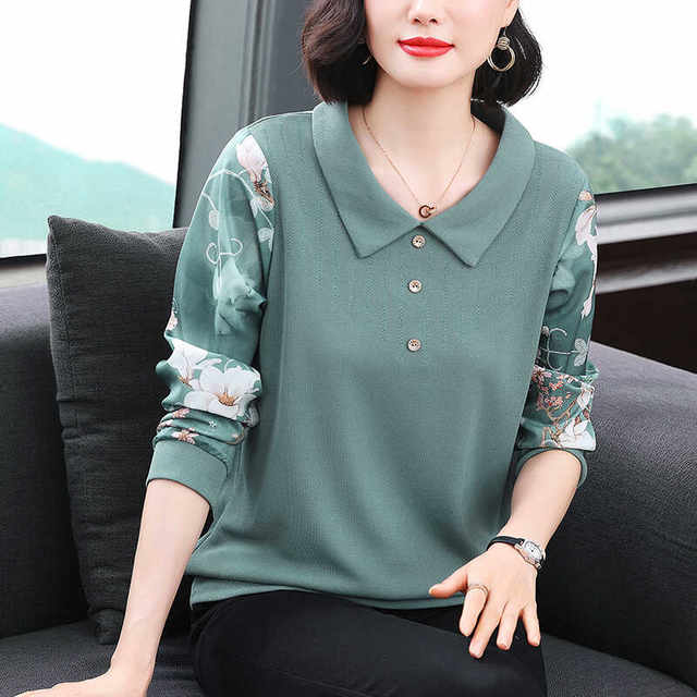 2025 Mom's new autumn clothing long-sleeved T-shirt pure cotton middle-aged and elderly fashionable bottoming shirt middle-aged women's top