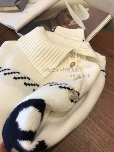 Original factory, high -quality recommendation! Loose and lazy lapel lapel anchor navy strong knit sweater female winter
