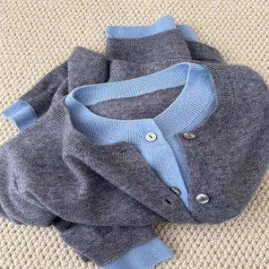 Design Sensory Fake two -piece sweater cardigan female 2024 autumn and winter 100%wool jacket knit sweater bottom top
