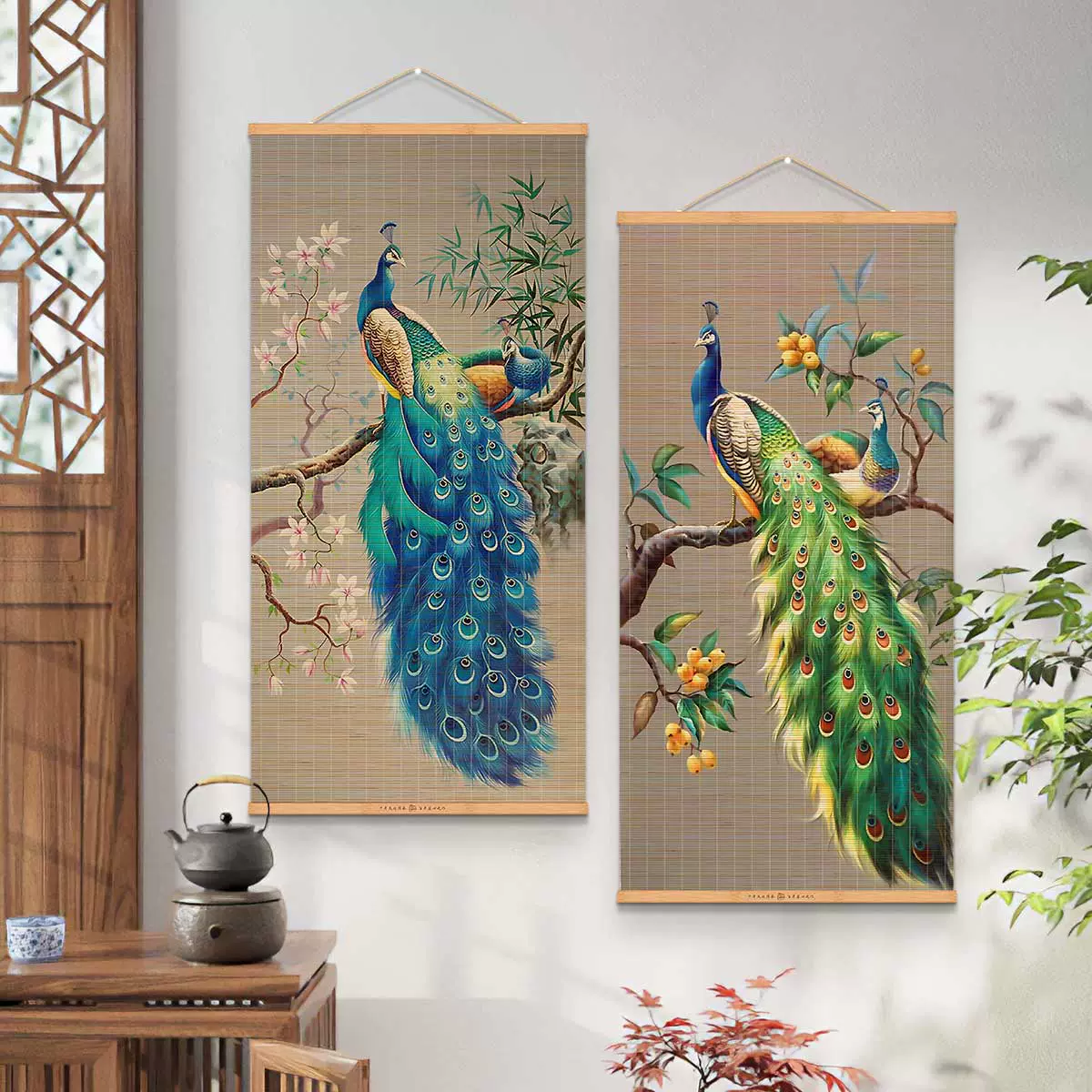 孔雀现代装饰画客厅沙发背景墙艺术挂画玄关进门入户竹