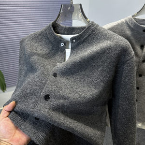 
High-end solid color cardigan men's sweater sweater jacket autumn and winter men's round neck outer wear casual sweater trendy