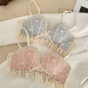 
Sexy pure lust lace underwear for girls with small breasts gathered to look bigger summer thin section breast-retracting underwear bra set