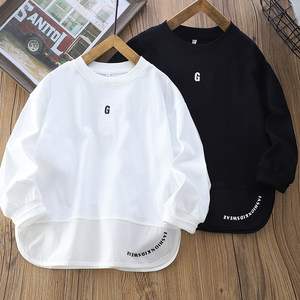 
Boys' pure cotton long-sleeved spring and autumn 2026 new children's fashionable and versatile T-shirts for older children, Western-style simple bottoming shirts