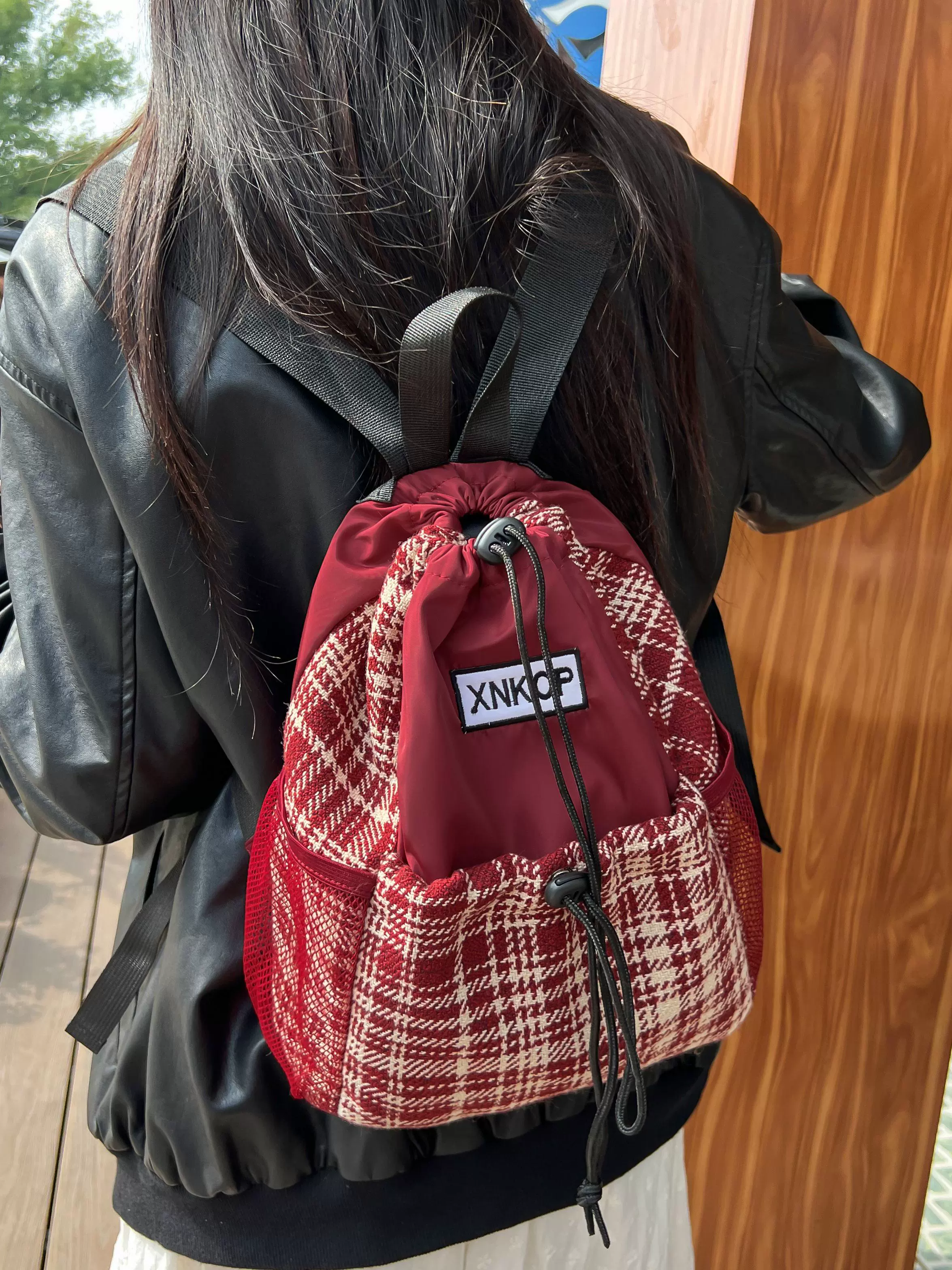 抽绳轻便超迷你双肩包韩国小众格子小书包女文艺简约旅行通勤背包