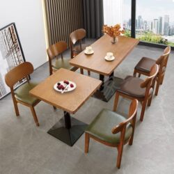 Solid Wood Cafe, Milk Tea Shop Tables and Chairs, Dessert Book Bar, Burger Rest Area, Reception, Negotiation, Catering, Long Square Round Table Furniture