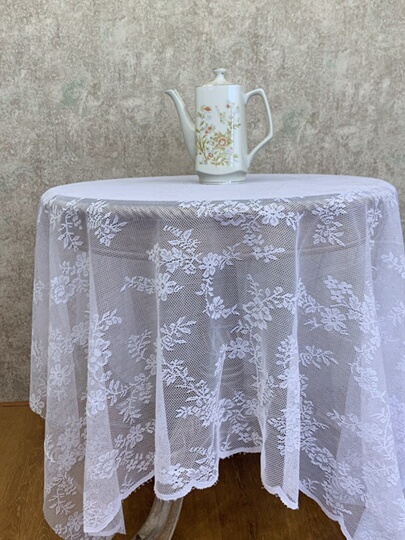 白いレーステーブルクロス - フレンチレトロ刺繍メッシュ