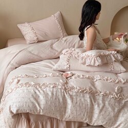 French style 100% cotton super soft double-layer yarn four-piece set girly ruffled jacquard quilt cover 1.8m skin-friendly bedding