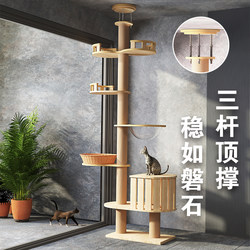 Cat Climbing Frame, Cat House, Cat Tree, All-In-One Sky-High Pole, Cat Jumping Platform, Floor-To-Ceiling Solid Wood Cat Shelf, Space-Saving Cat Toy