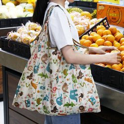 Japanese-Style Supermarket Large-Capacity Shopping Bag, Foldable Portable Grocery Bag, Women's Canvas Bag, Eco-Friendly