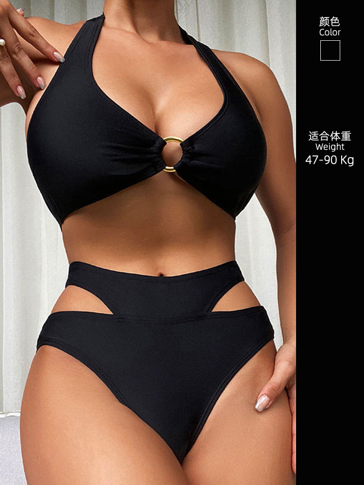 Bikini Halter Neck Triangular Negro, Talla Grande