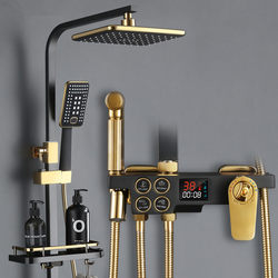 Thermostatic shower head set all-copper home black bathroom bath shower toilet pressurized rain shower head