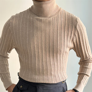 
Autumn and winter turn-down turtleneck sweaters for men, slim and versatile, new business men's white bottoming mid-collar sweaters, trendy