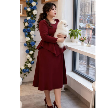 
Large size solid color elegant temperament suit skirt spring and autumn new style chic beaded waist shirt skirt two-piece set for women