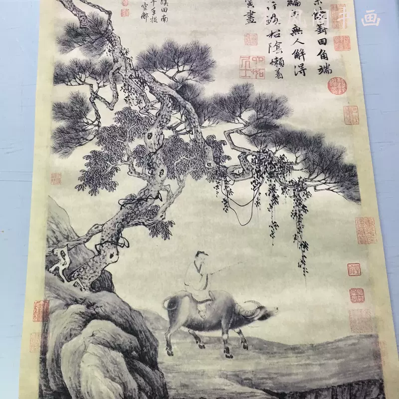 唐寅葑田行犊图复制画复古国画装饰挂画仿古人物风景国画宣纸喷绘