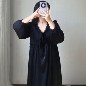 
2025 new extra-large size fat MM loose and slim French pure sexy lace long pajamas women's home clothes