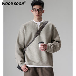 Woodsoon Men's Fake Two-Piece Round Neck Sweatshirt Spring and Summer New American Style Loose Casual Long-Sleeved Inner Top