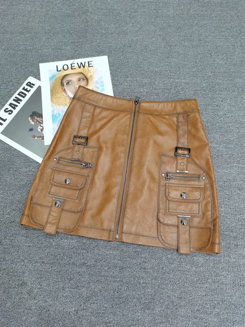 2023 spring and autumn leather skirt female retro old oil wax leather skirt pocket pocket one -step skirt skirt hip skirt
