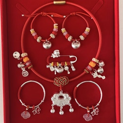 Baby Pure Silver Bracelet, Horse and Snake Longevity Lock, Full Silver Set, Gift for Infants and Children for Their First Birthday, Hundred Days, or Full Month