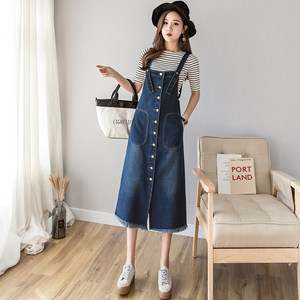 Spring and summer new back band denim dress female Korean version fat MM mid -length slimming thin versatile A -line long skirt