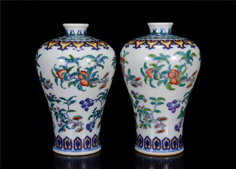 清代雍正年间斗彩三果纹梅瓶古董古玩陶瓷古瓷器老货包老-Taobao
