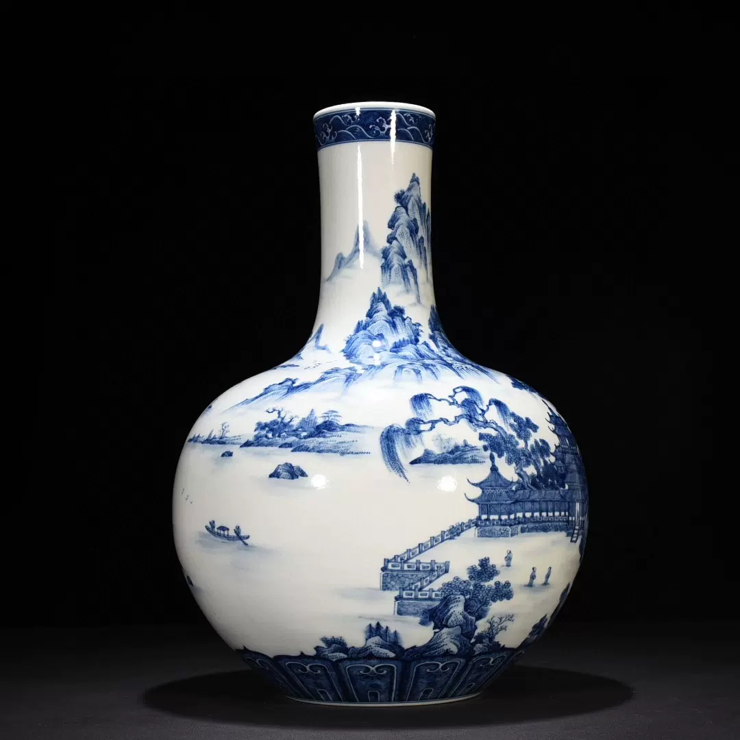 清乾隆年珐琅彩鎏金雕刻海水五龙纹天球瓶-Taobao