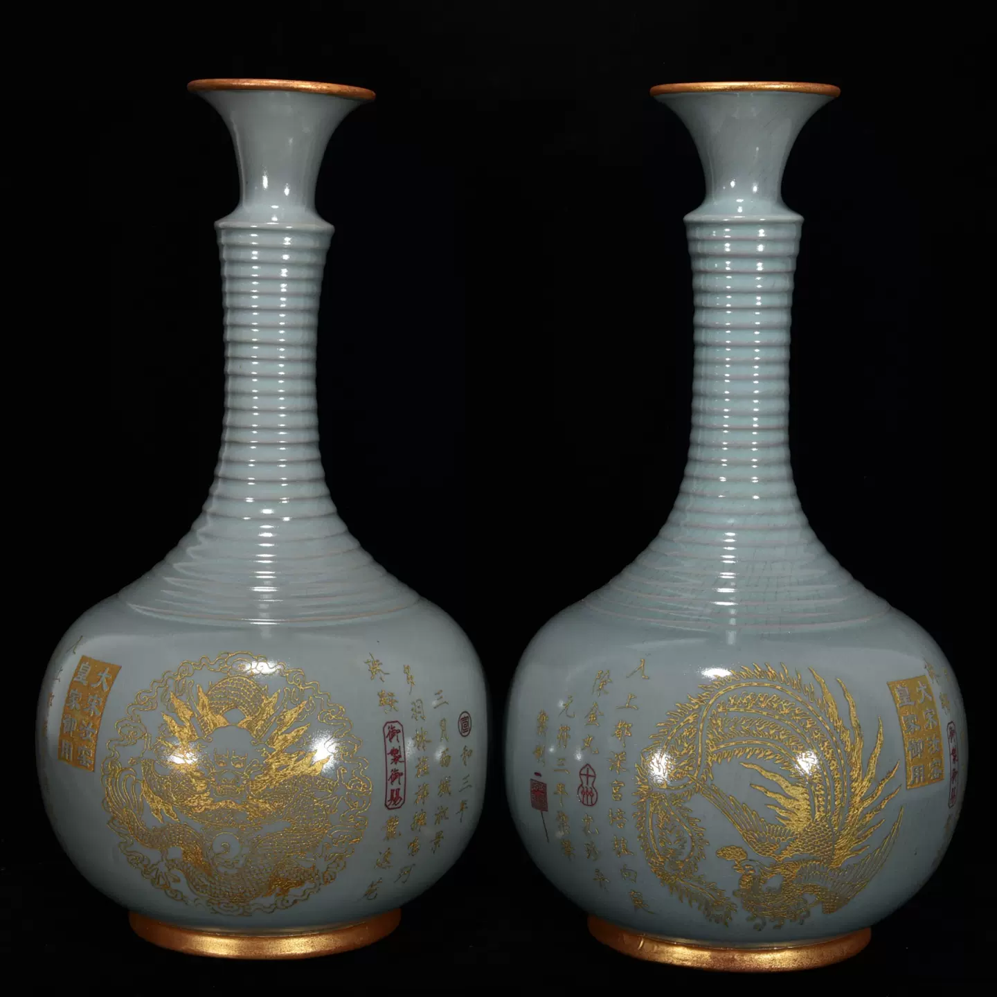 3789QN&6 人間国宝 中国骨董 [宋汝窯青龍寺御製款四羊方尊] 中国美術