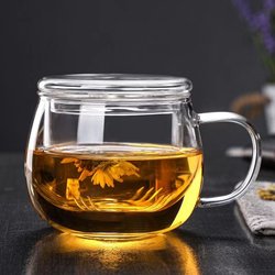 Transparent Glass Tea Cup, High Temperature Resistant, Tea-Water Separation, Filtration, Thickened, Suitable for Brewing Flower Tea, for Home and Office Use, Unisex Water Cup