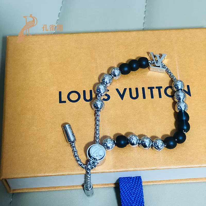 LOUIS VUITTON Monogram beads Bracelet M00512 Metal Silver Black Used mens LV