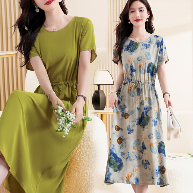 New temperament foreign style young cotton silk dress female summer ...