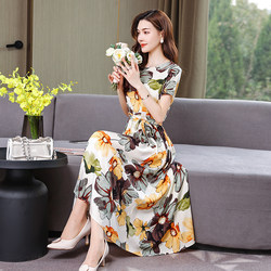 Elegant Pure Cotton Silk Dress for Women, 2026 New Style, Summer Dress for Middle-Aged Mothers, Plus Size, Stylish Long Dress for Middle-Aged and Elderly Women
