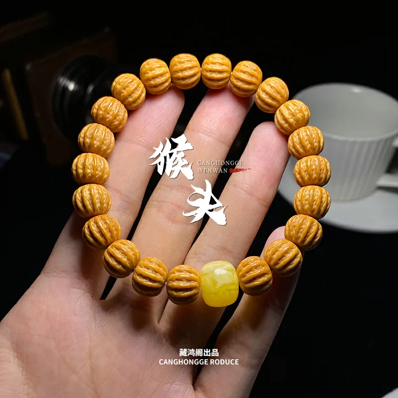 猴头手串雕刻京十三棱正圆矮桩粗筋八棱小核桃文玩男女士单圈手串-Taobao 