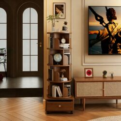 360-Degree Rotating Bookshelf Floor-Standing Storage Rack for Home Living Room Simple Multi-Layer Storage Rack Integrated Corner Bookcase